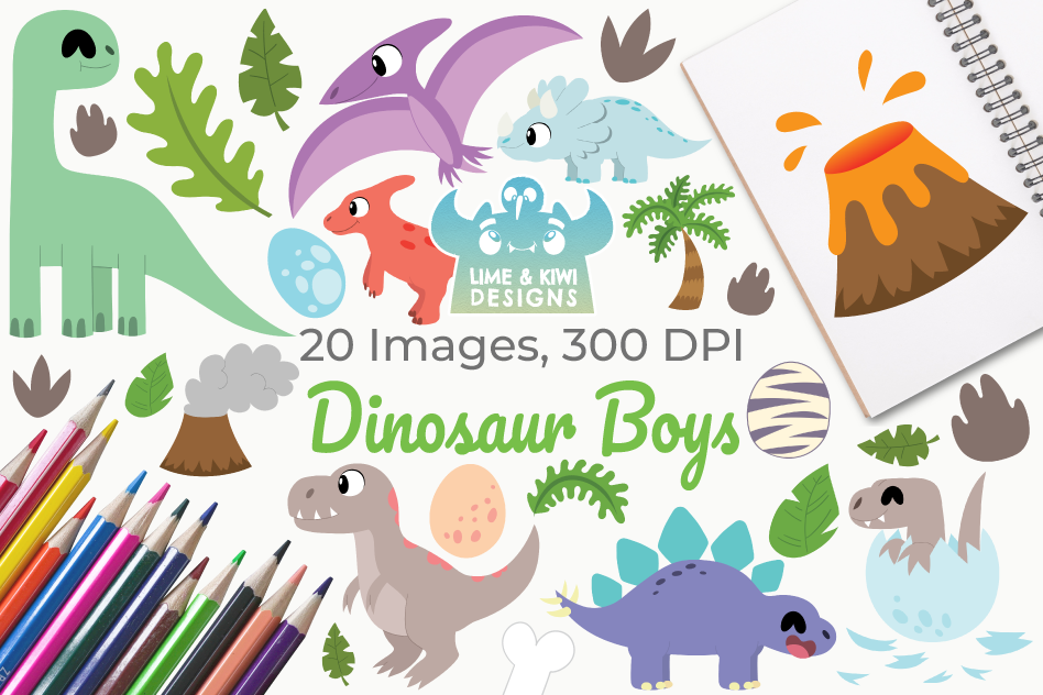 Dinosaur Boys Clipart, Instant Download Vector Art example image 1