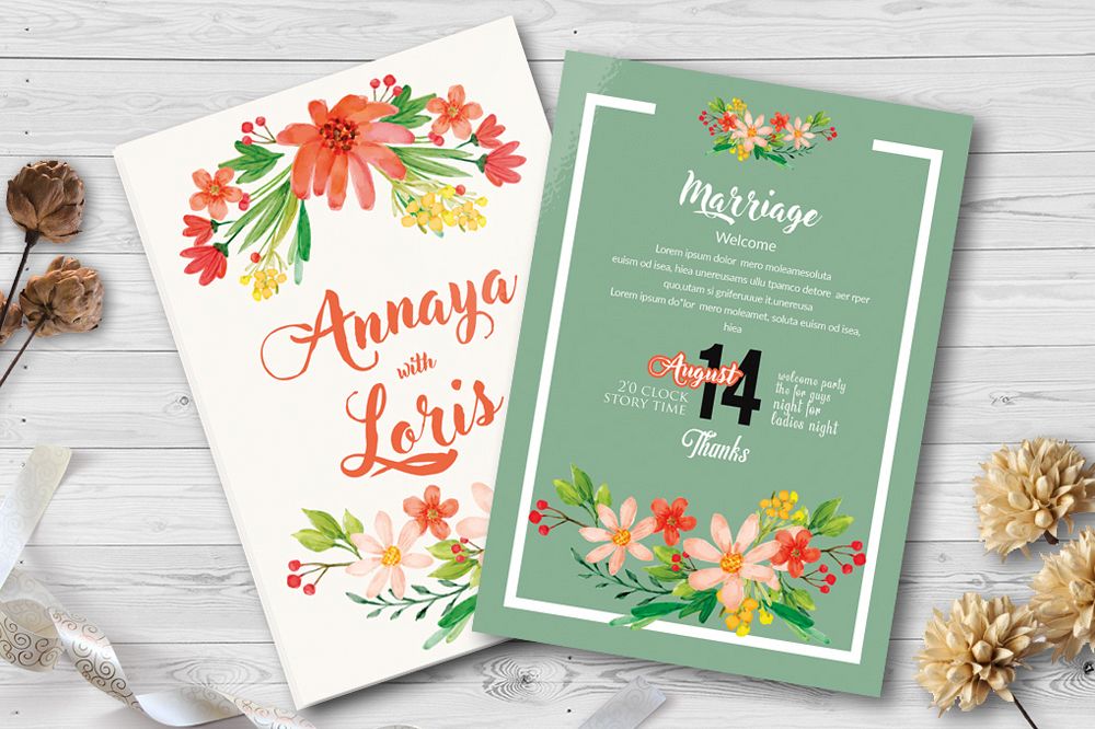 Double Sided Floral Wedding Invites example image 1