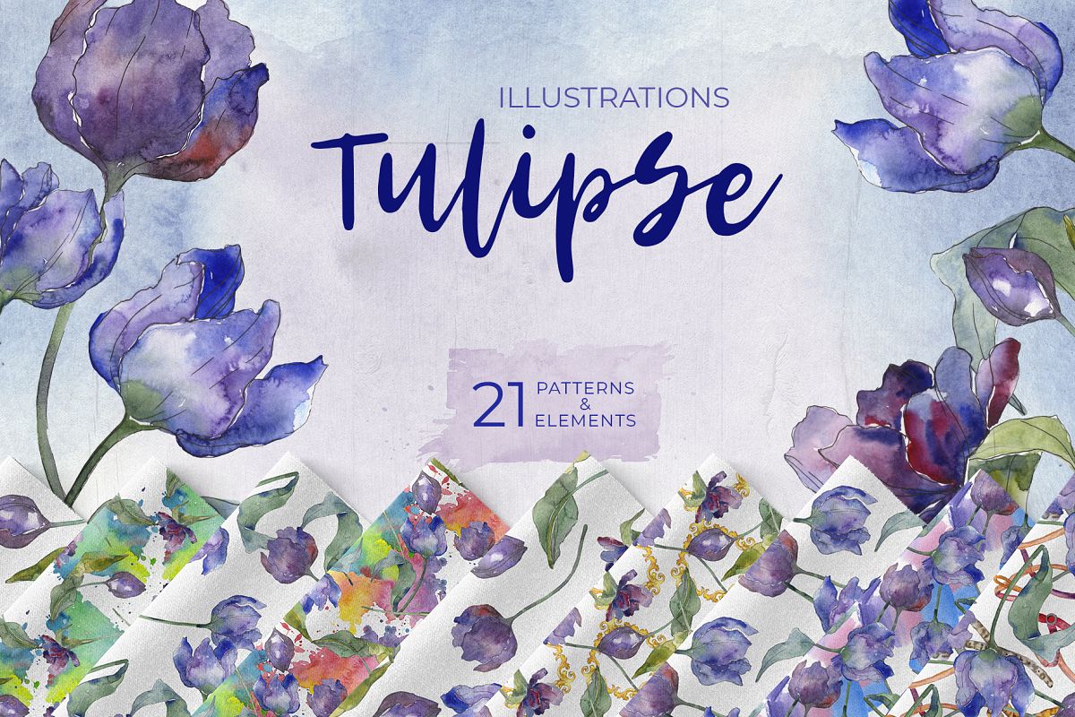 Bouquet of flowers tulips blue penny lane watercolor png example image 1