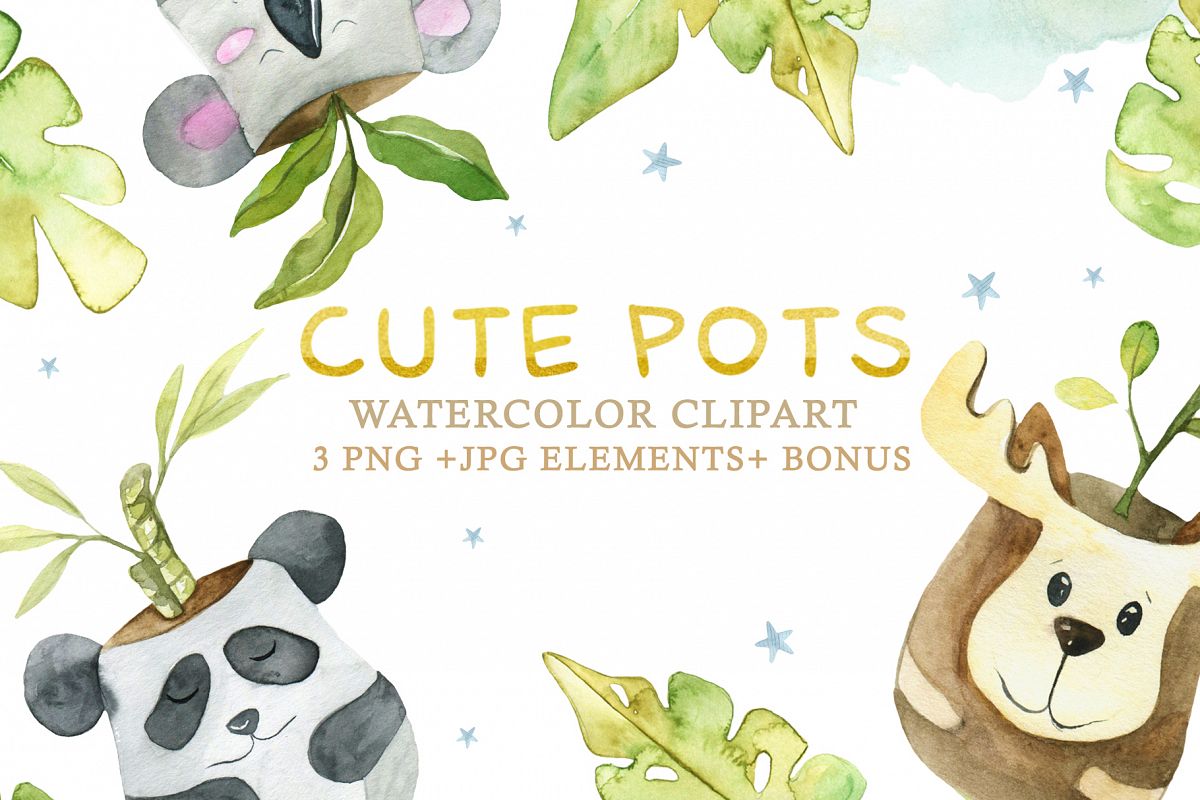 Cute Pots Watercolor Set example image 1