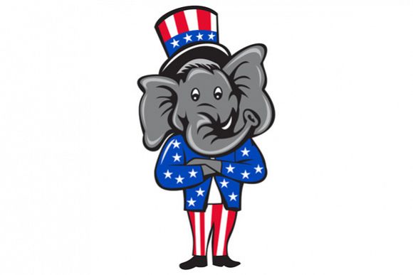 Republican Elephant Mascot Arms Crossed Standing Cartoon example image 1