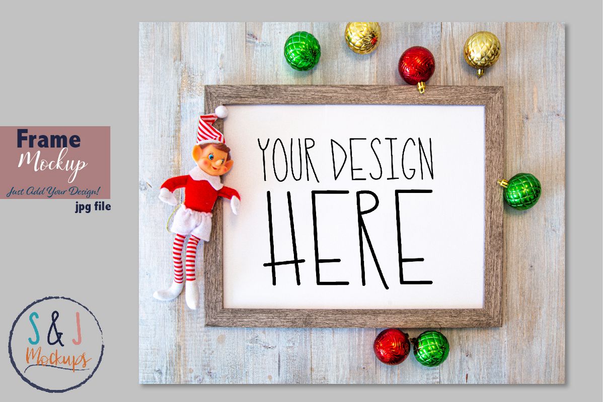 Frame mockup, Christmas frame mockup, flat lay mockup