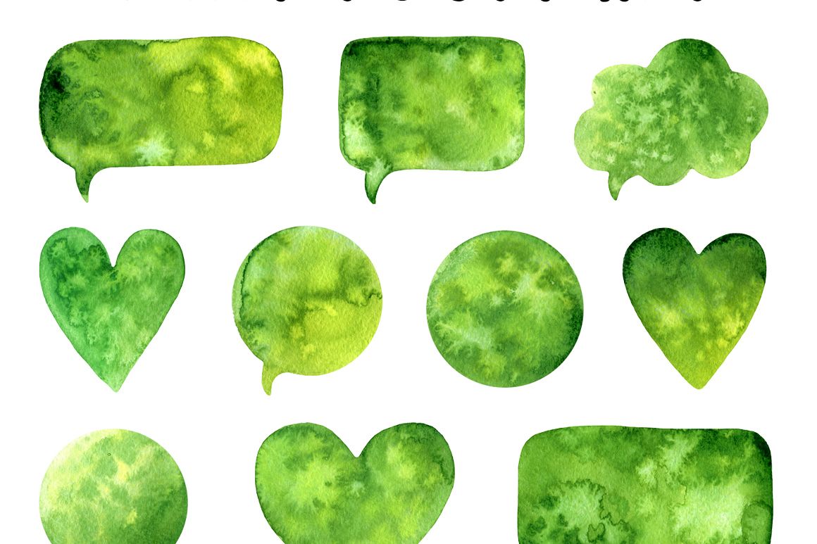 10 Green watercolor speech bubbles example image 1