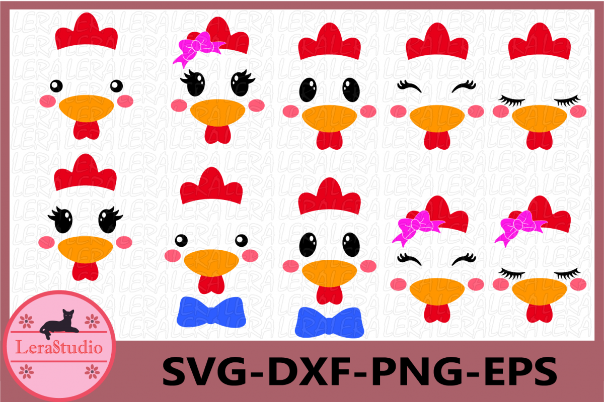 Chicken Face SVG, Animal face svg, Chicken Eyelashes Face example image 1