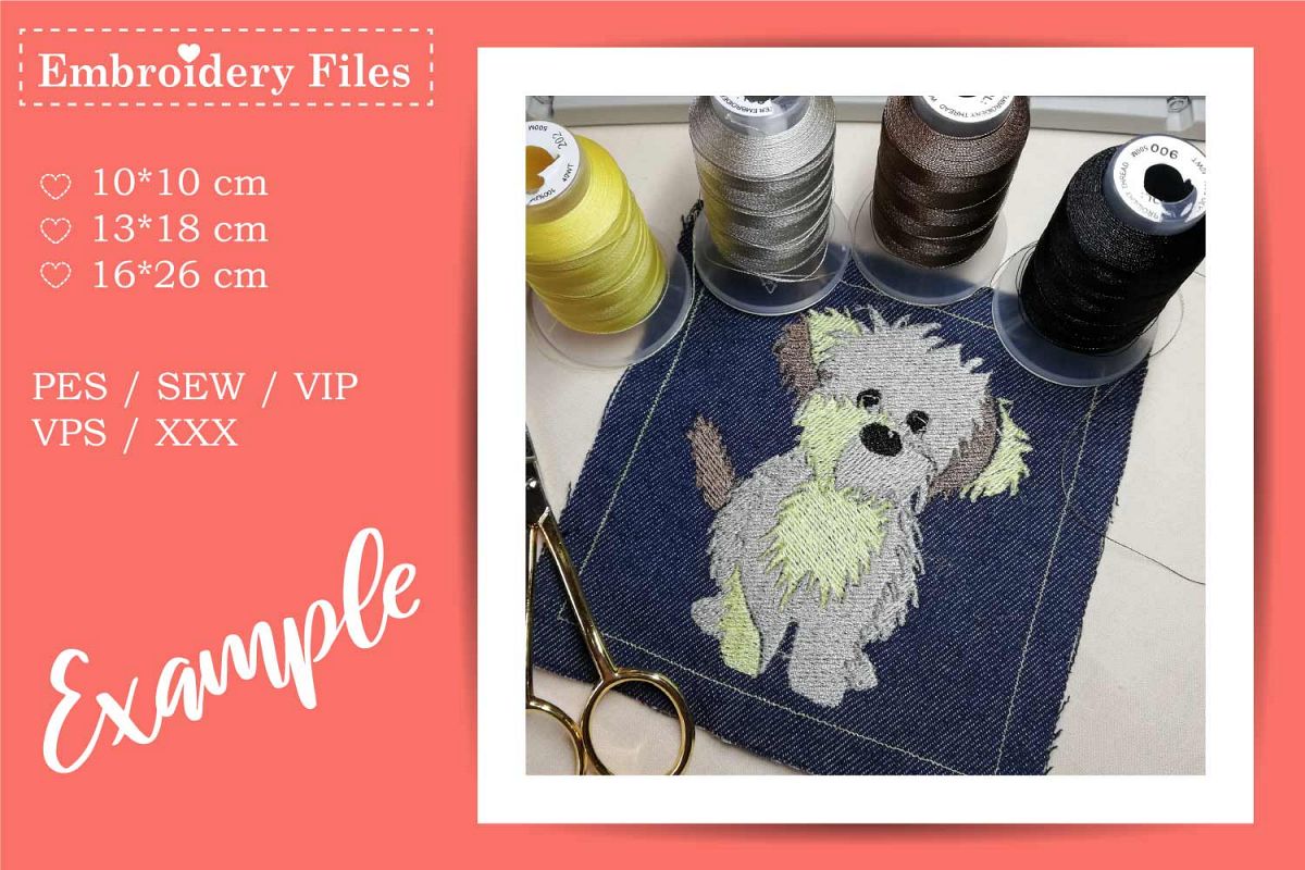 Cute little Dog - Embroidery File for Beginners example image 1