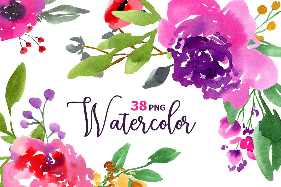 Watercolor violet purple flowers example image 1