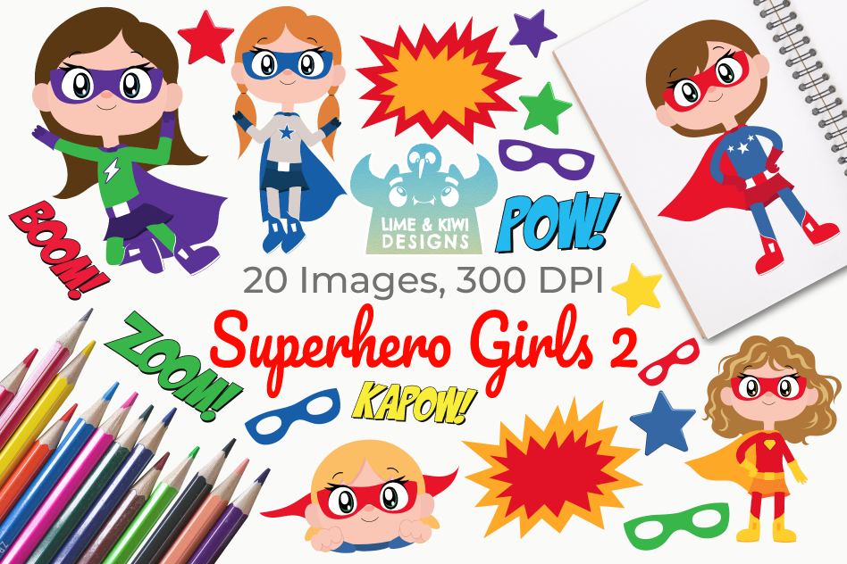 Superhero Girls 2 Clipart, Instant Download Vector Art example image 1