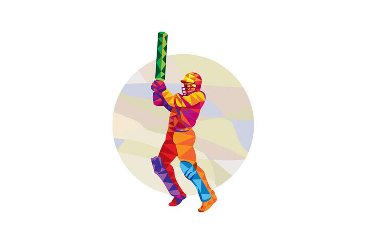 Cricket Player Batsman Batting Low Polygon example image 1