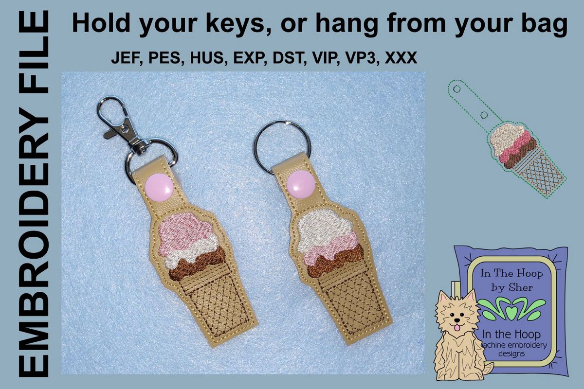 ITH Ice Cream Cone Vinyl Key Fob or Bag Tag - Snap Tab example image 1