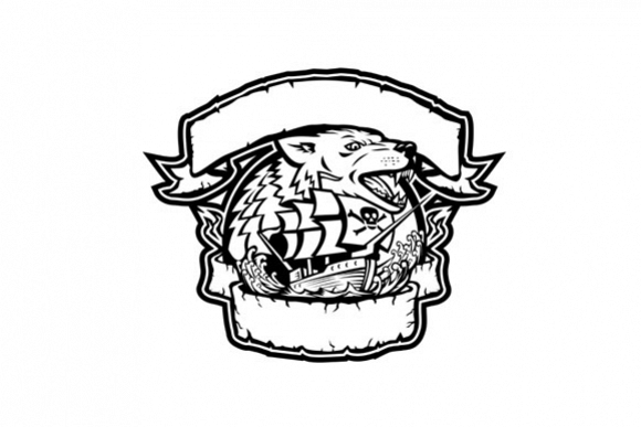 Wolf Pirate Ship Banner Retro example image 1