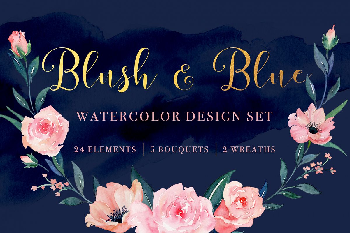 Blush and Blue Watercolor Set example image 1