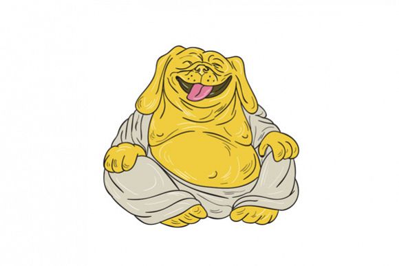Laughing Bulldog Buddha Sitting Cartoon example image 1
