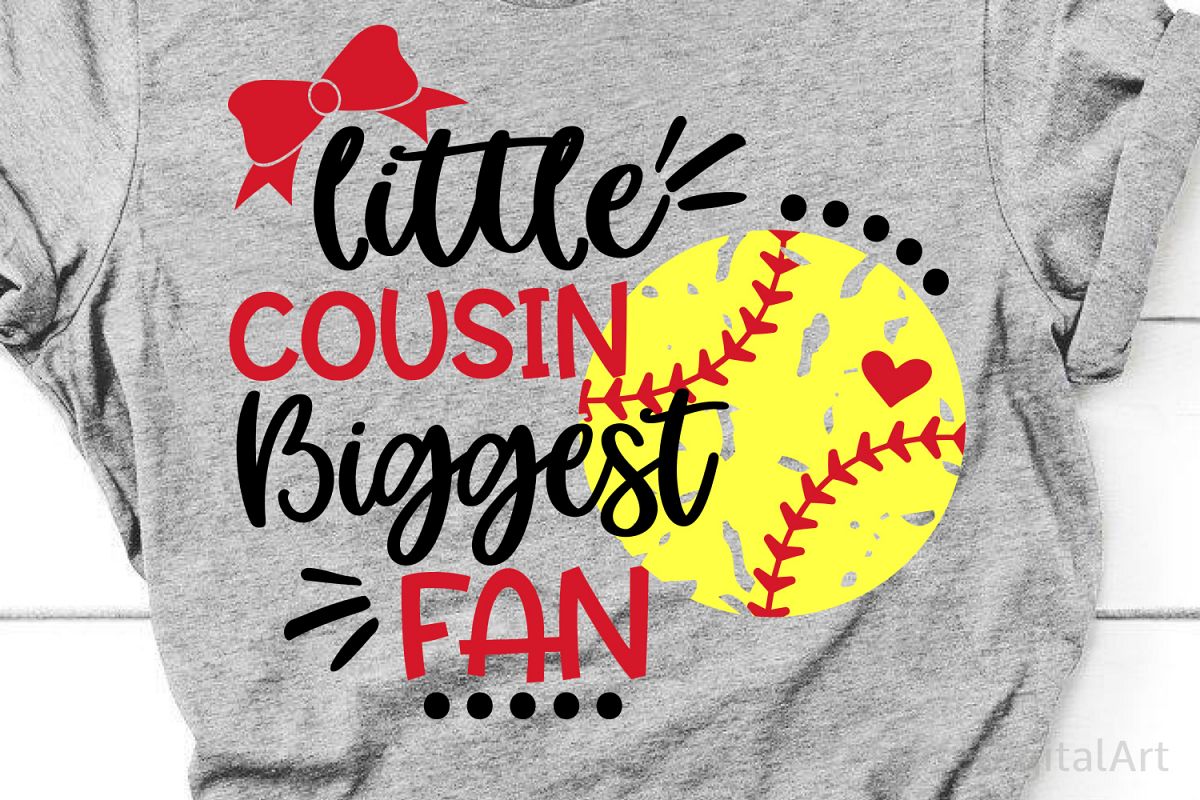 Little Cousin Biggest Fan Svg, Softball Sister Svg, Softball example image 1