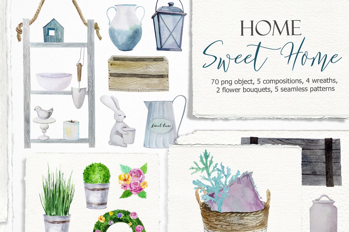 Sweet home. Watercolor set example image 1