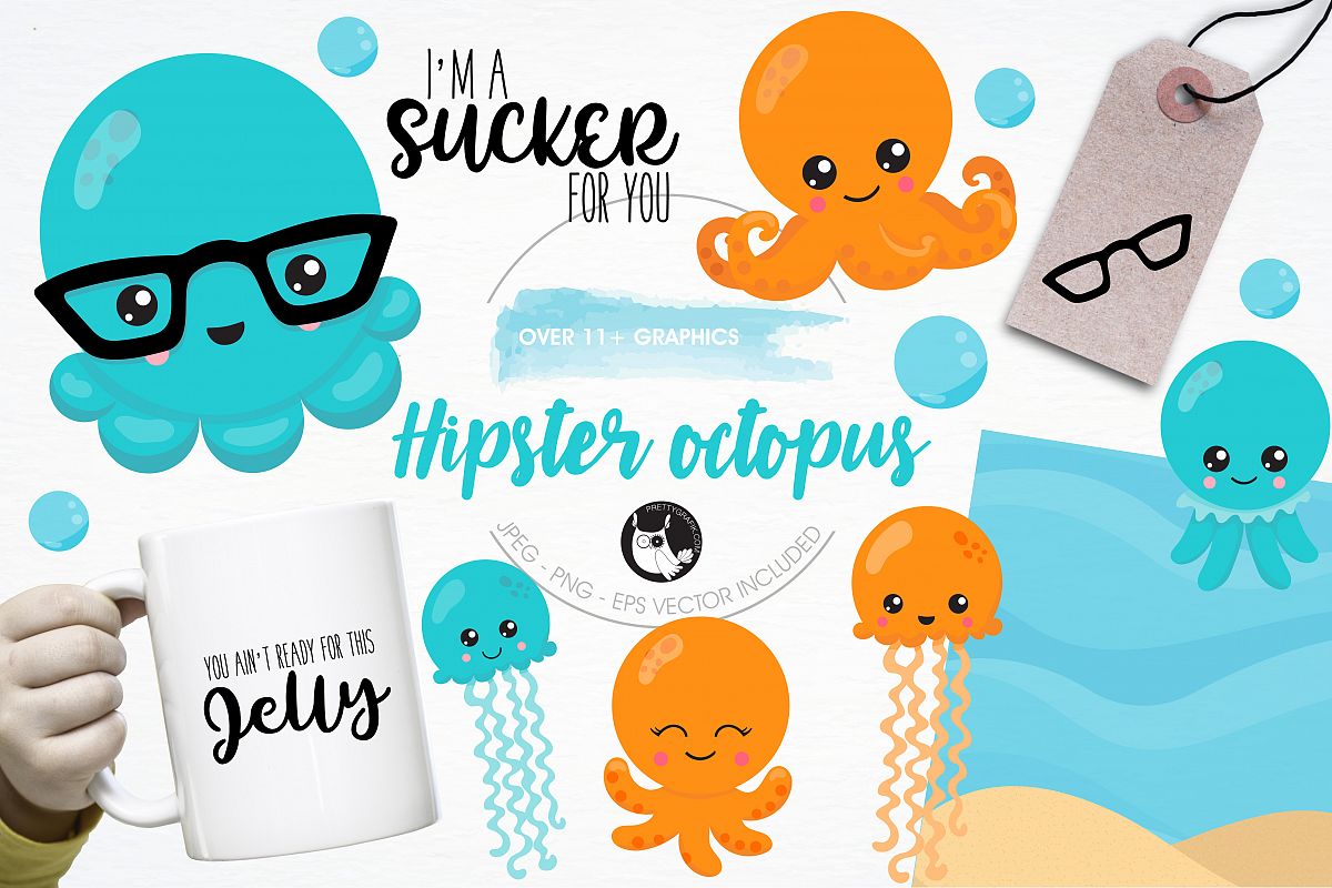 Hipster octopus emoji graphics and illustrations example image 1