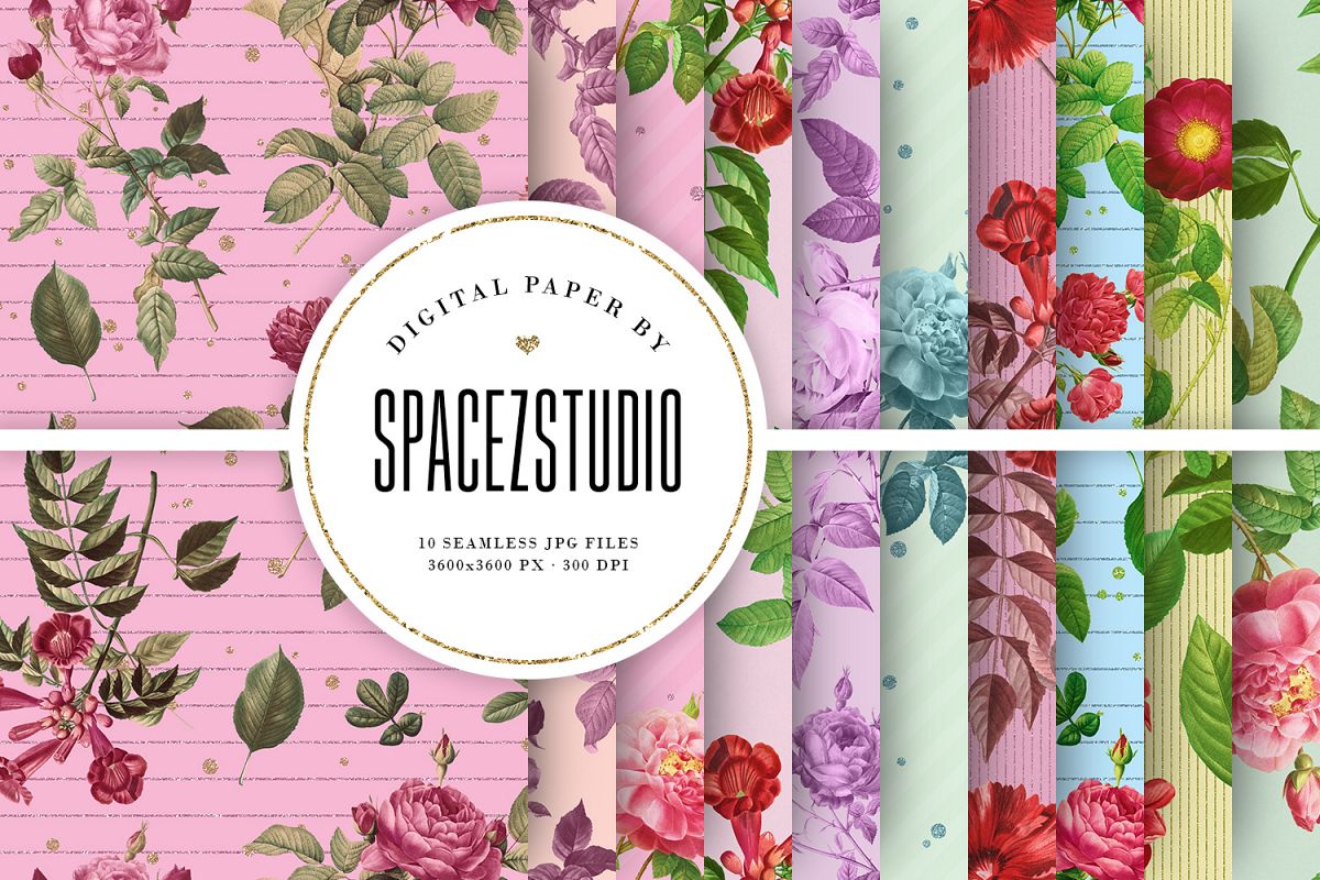 Vintage Flowers Seamless Patterns example image 1