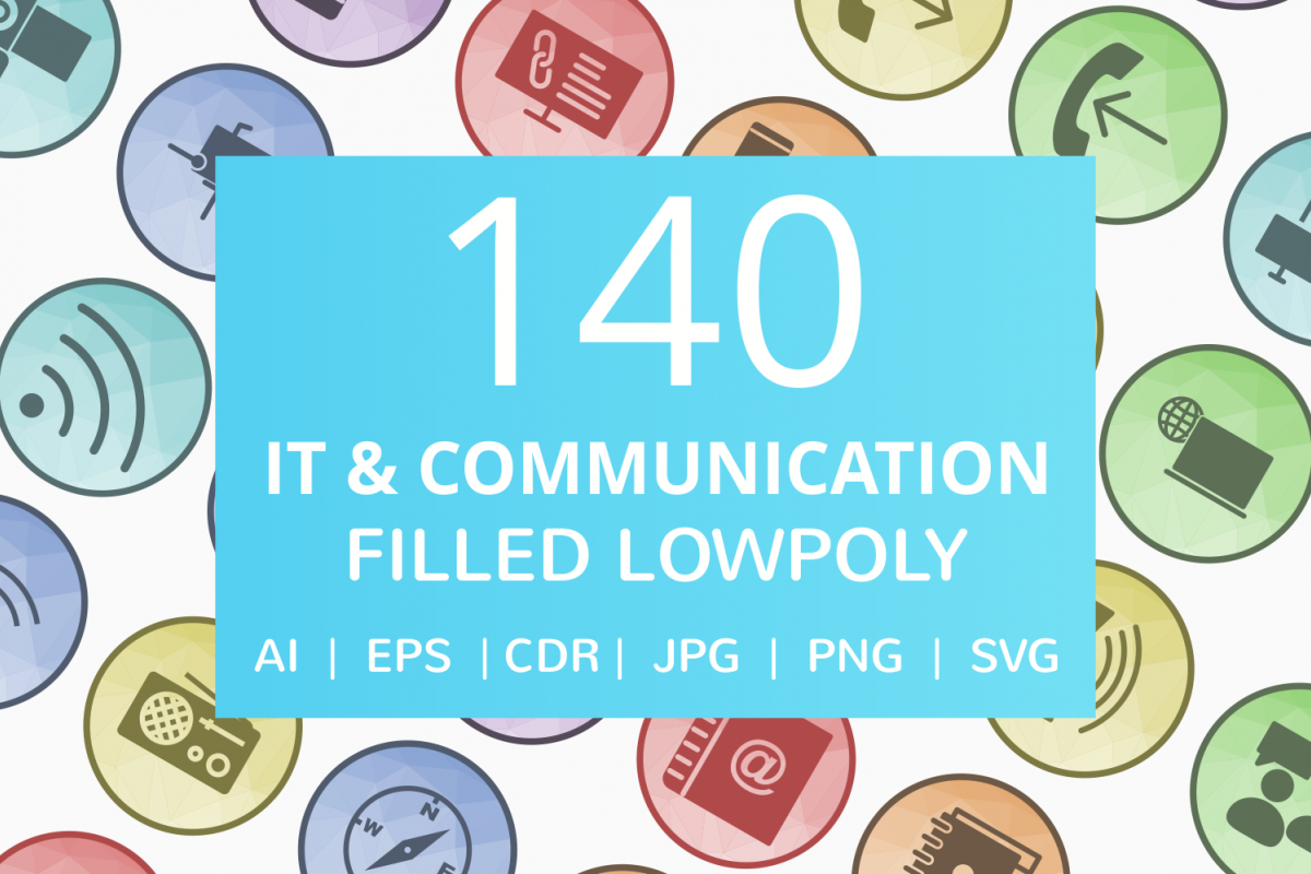 140 IT & Communication Filled Low Poly Icons example image 1