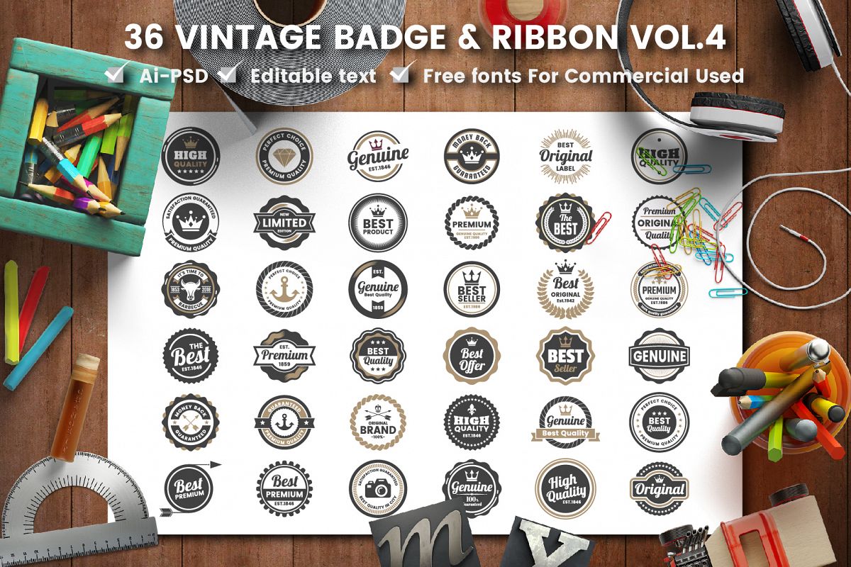 36 VINTAGE BADGE & RIBBON Vol.4 example image 1
