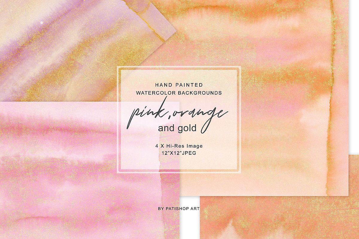 Hand Painted Watercolor Glittered Pink & Orange Backgrounds example image 1