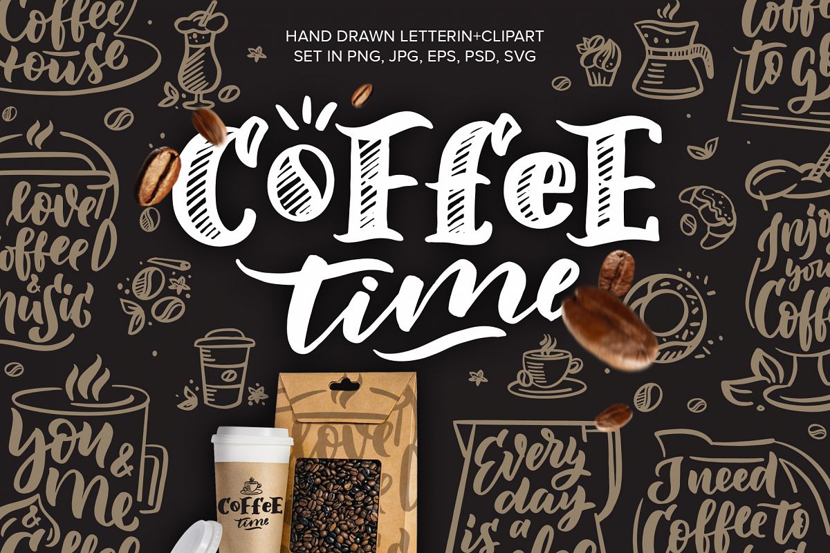 Coffee lettering clipart, vintage example image 1