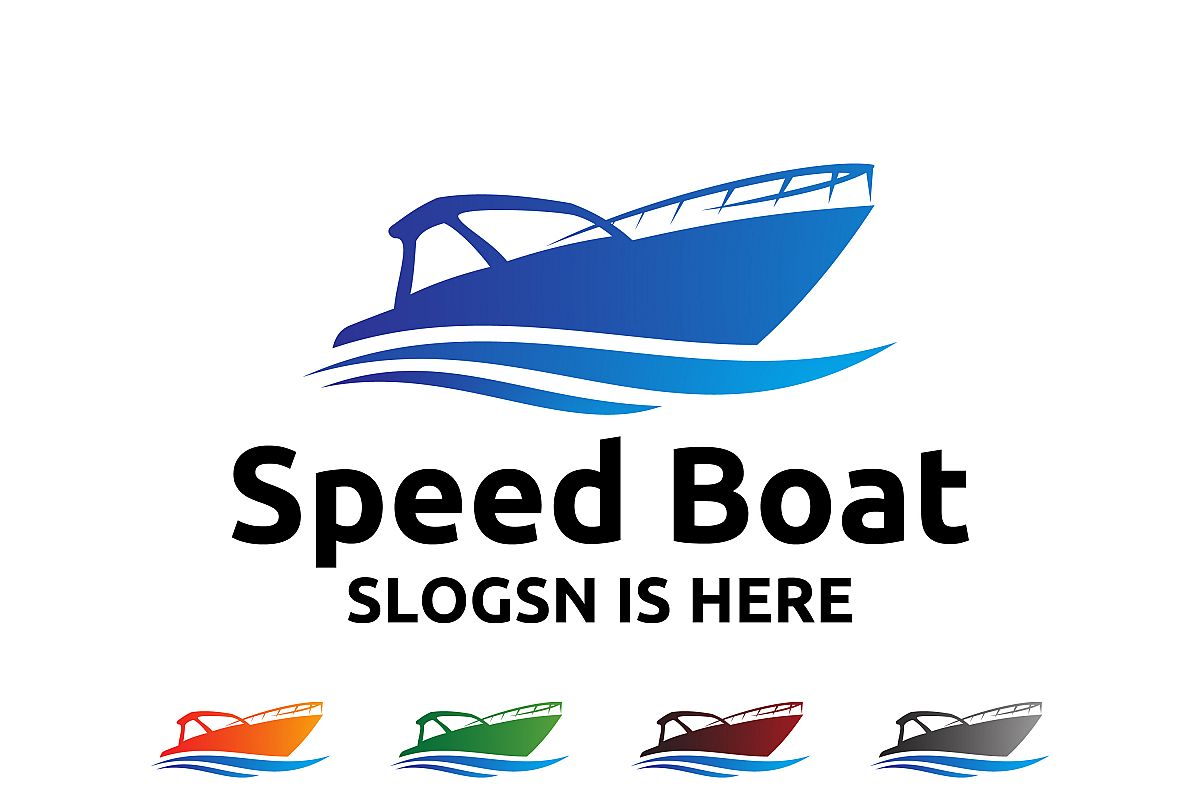 speed boat with waves,the yacht or sailing logo design