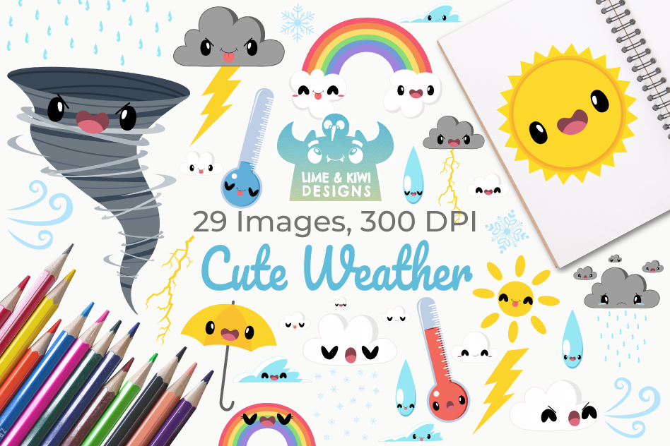 Cute Weather Clipart, Instant Download Vector Art example image 1