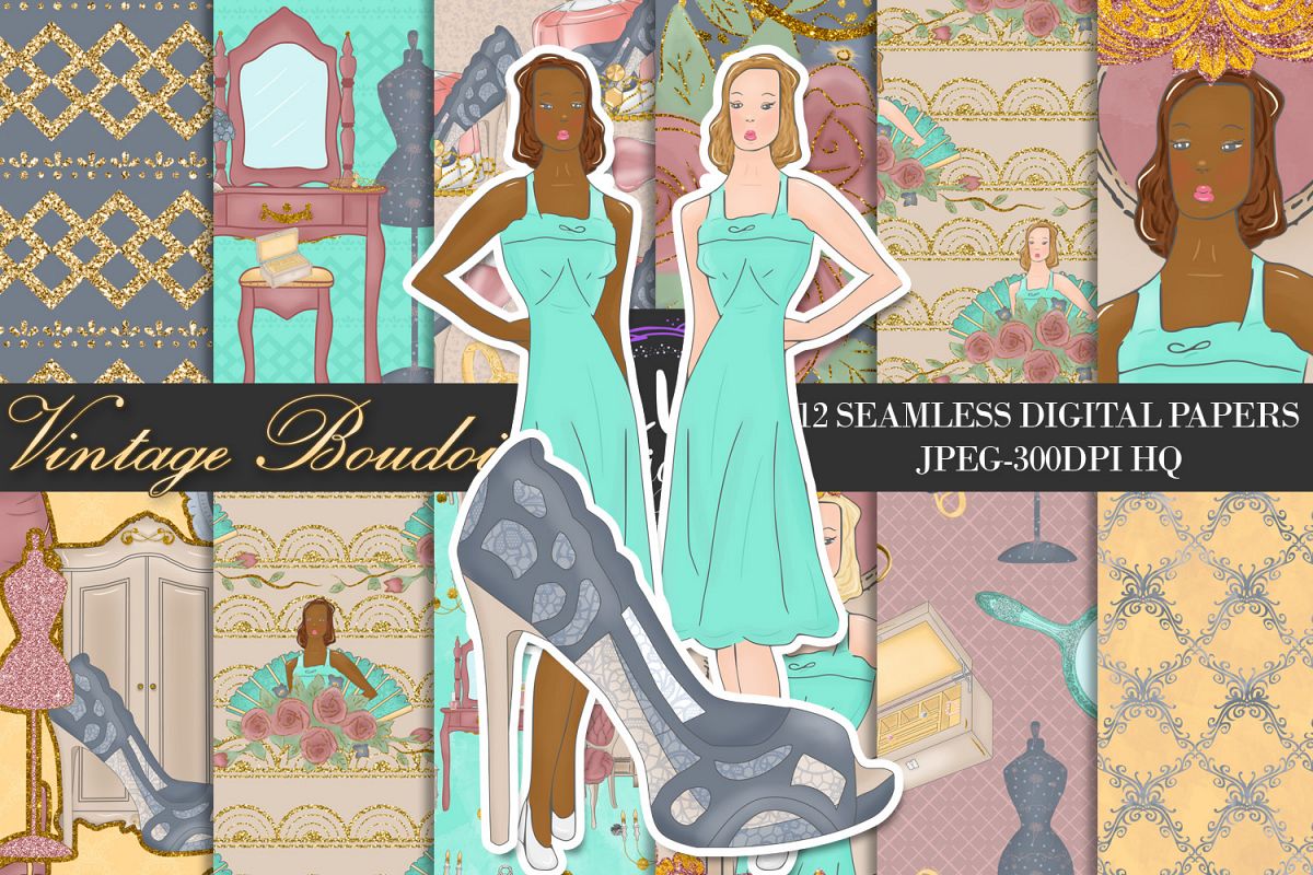 Vintage Boudoir Digital Papers, Glam Backgrounds example image 1