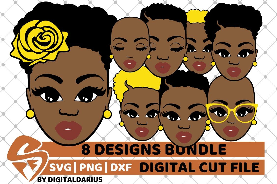 Download 8x Pretty Black Woman with Short Hair svg, Melanin Girl svg (483486) | Illustrations | Design ...