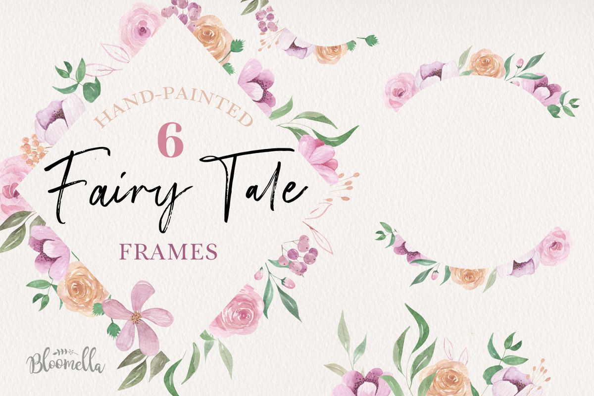 Fairy Tale Watercolor 6 Frames Set Flowers Borders example image 1