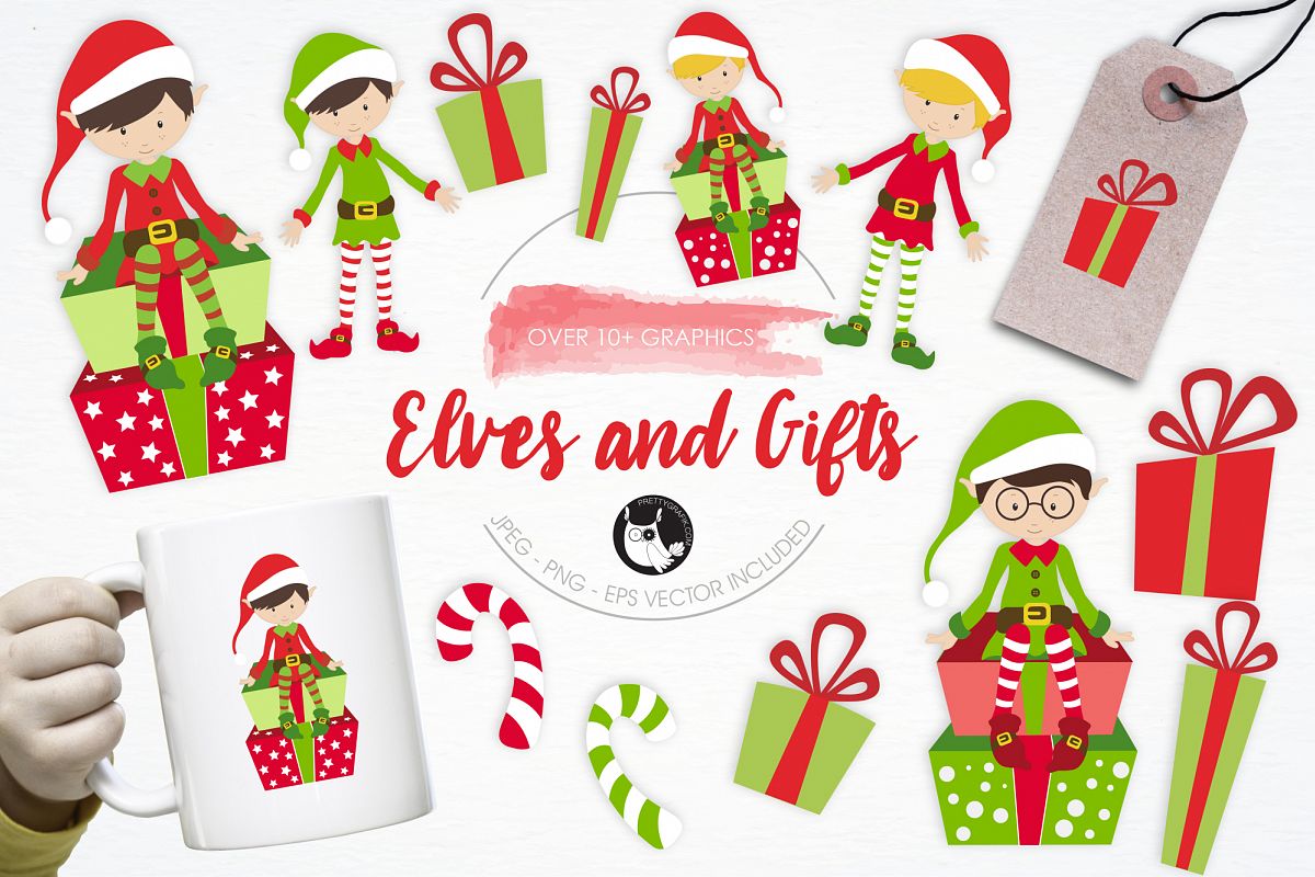Elves and Gifts graphics and illustrations example image 1
