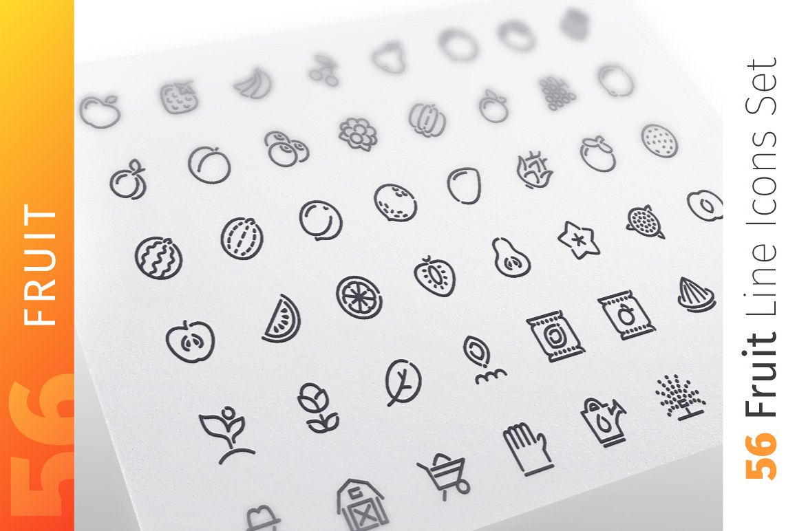 Fruit Line Icons Set example image 1