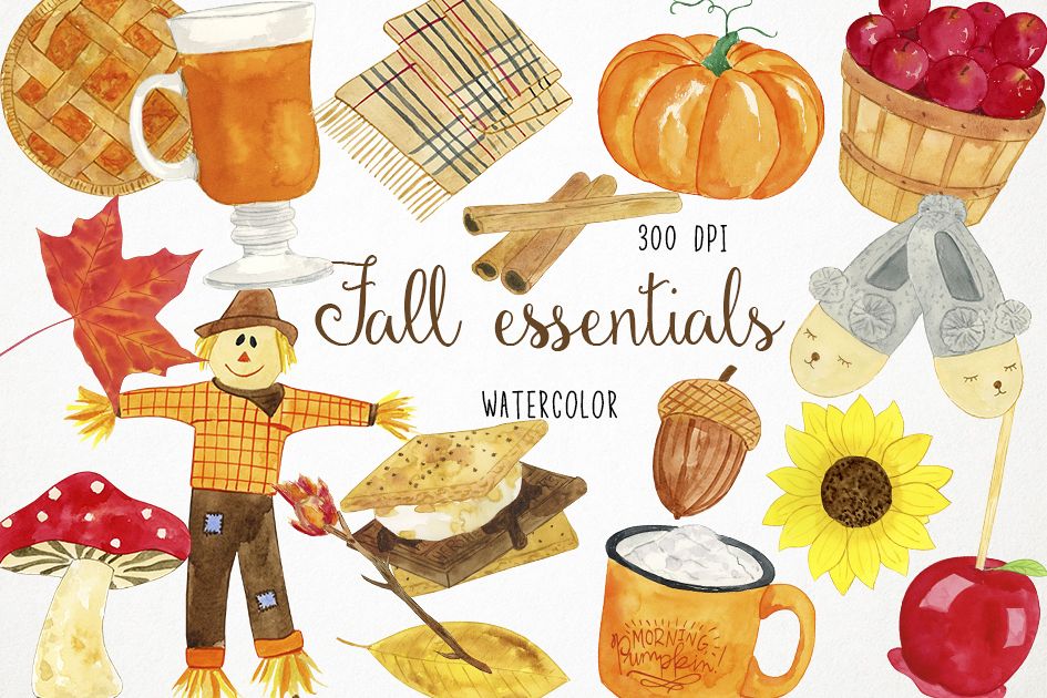 Watercolor Fall Clipart, Autumn Clipart, Harvest Clipart example image 1