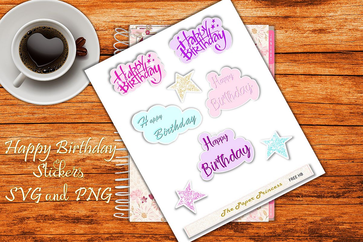 Happy Birthday Stickers SVG and PNG example image 1