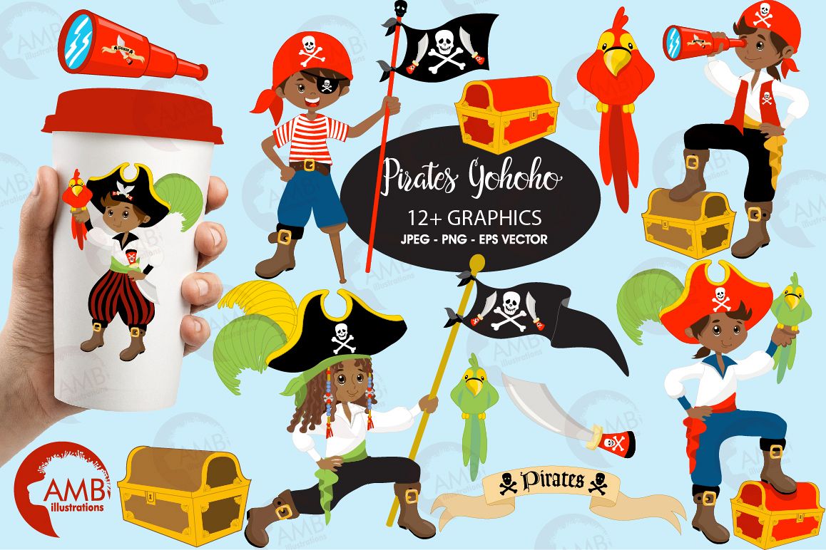 Pirate boys, African American Pirate clipart, graphics and illustrations AMB-174 example image 1