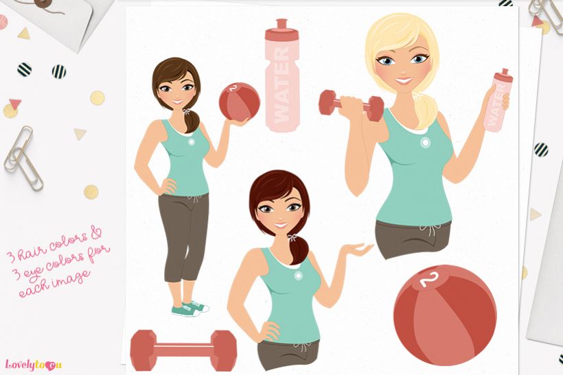 Woman workout character clip art L083 Georgia example image 1
