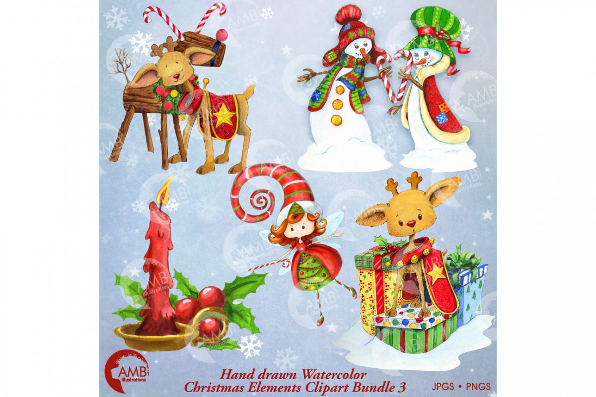 Watercolor Handrawn Christmas Bundle 1- AMB-1473 example image 1