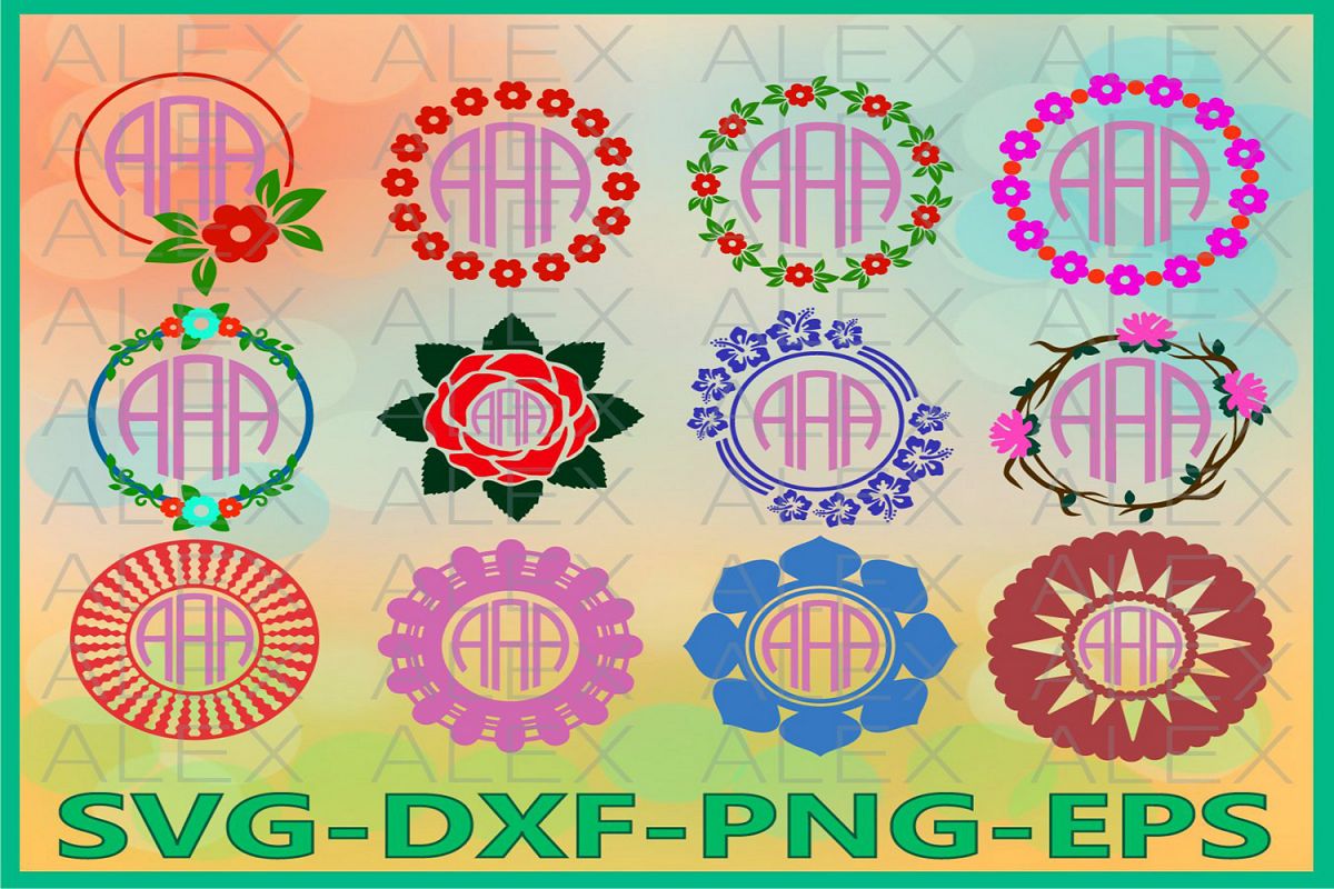 Floral Circle Monogram Frames SVG, Floral svg, Circle Frames example image 1