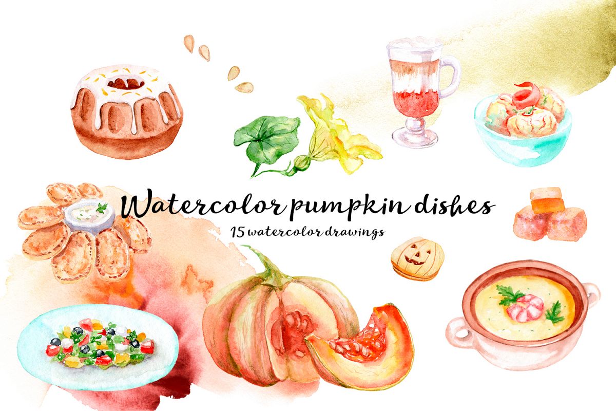Watercolor pumpkin dishes example image 1