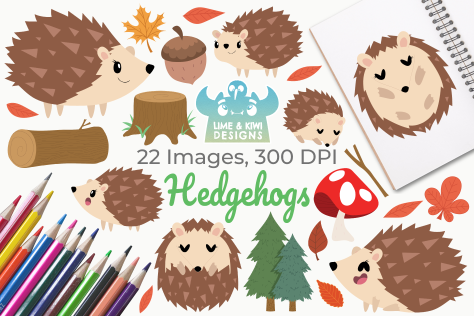 Hedgehogs Clipart, Instant Download Vector Art example image 1