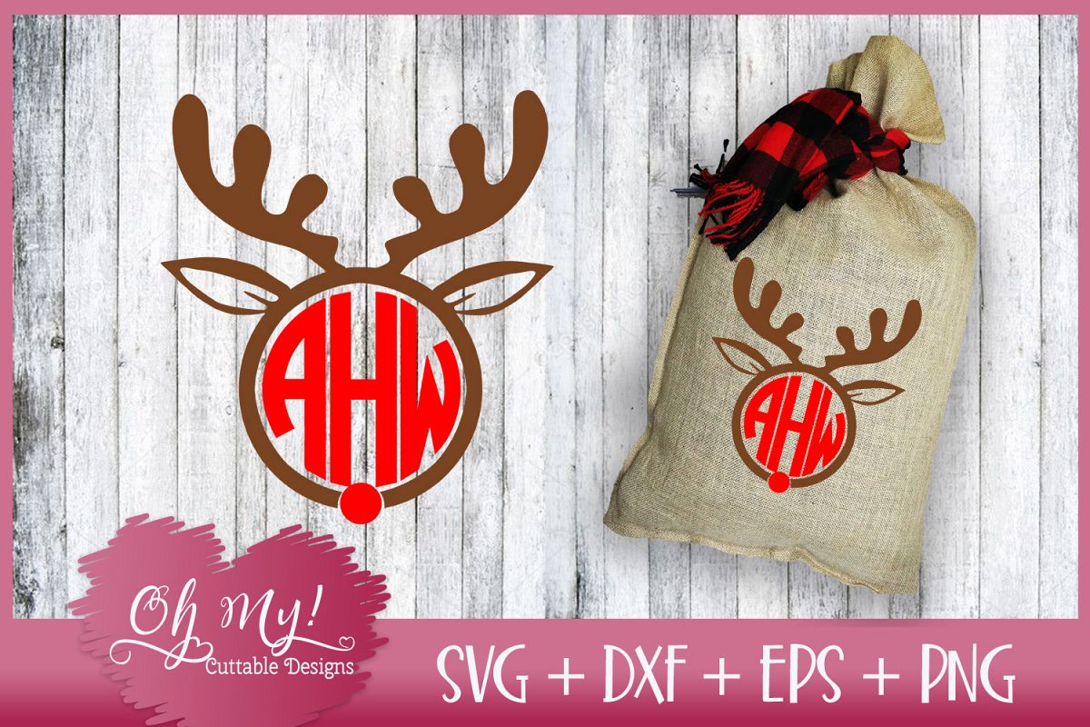 Reindeer Monogram Frame - SVG DXF EPS PNG Cutting File example image 1