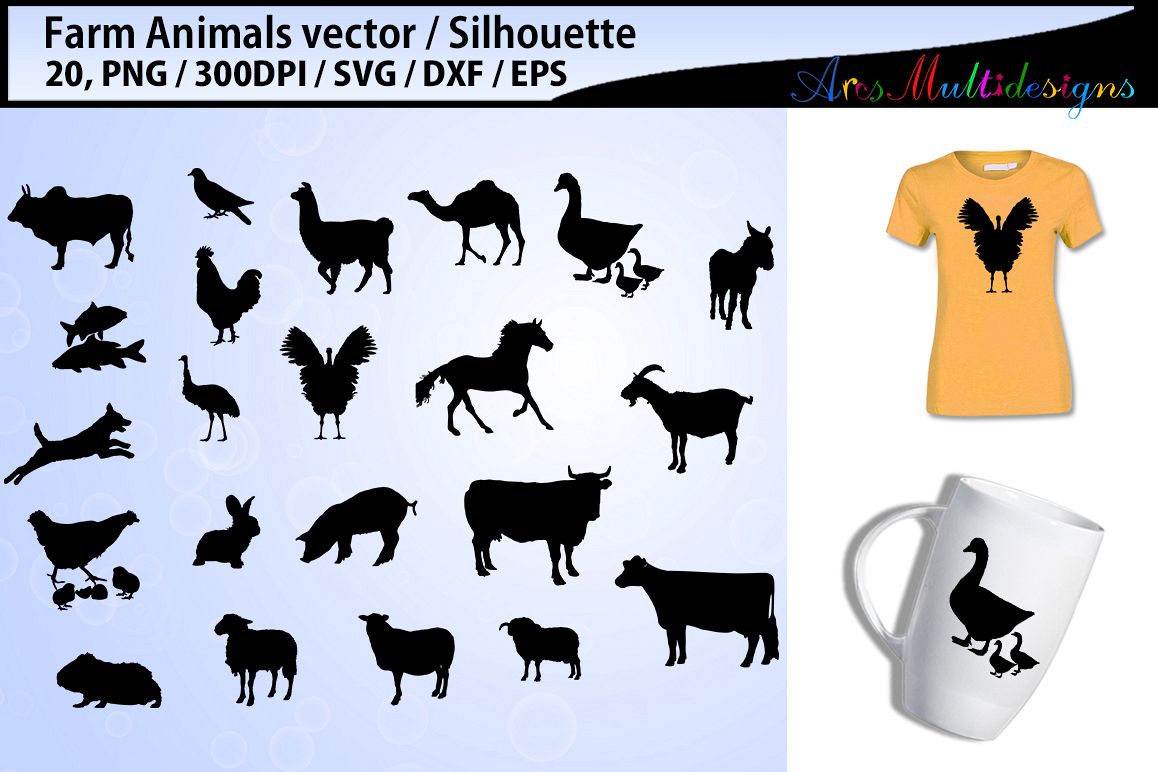 Farm Animals silhouette svg / Animals SVG Cutting Templates example image 1