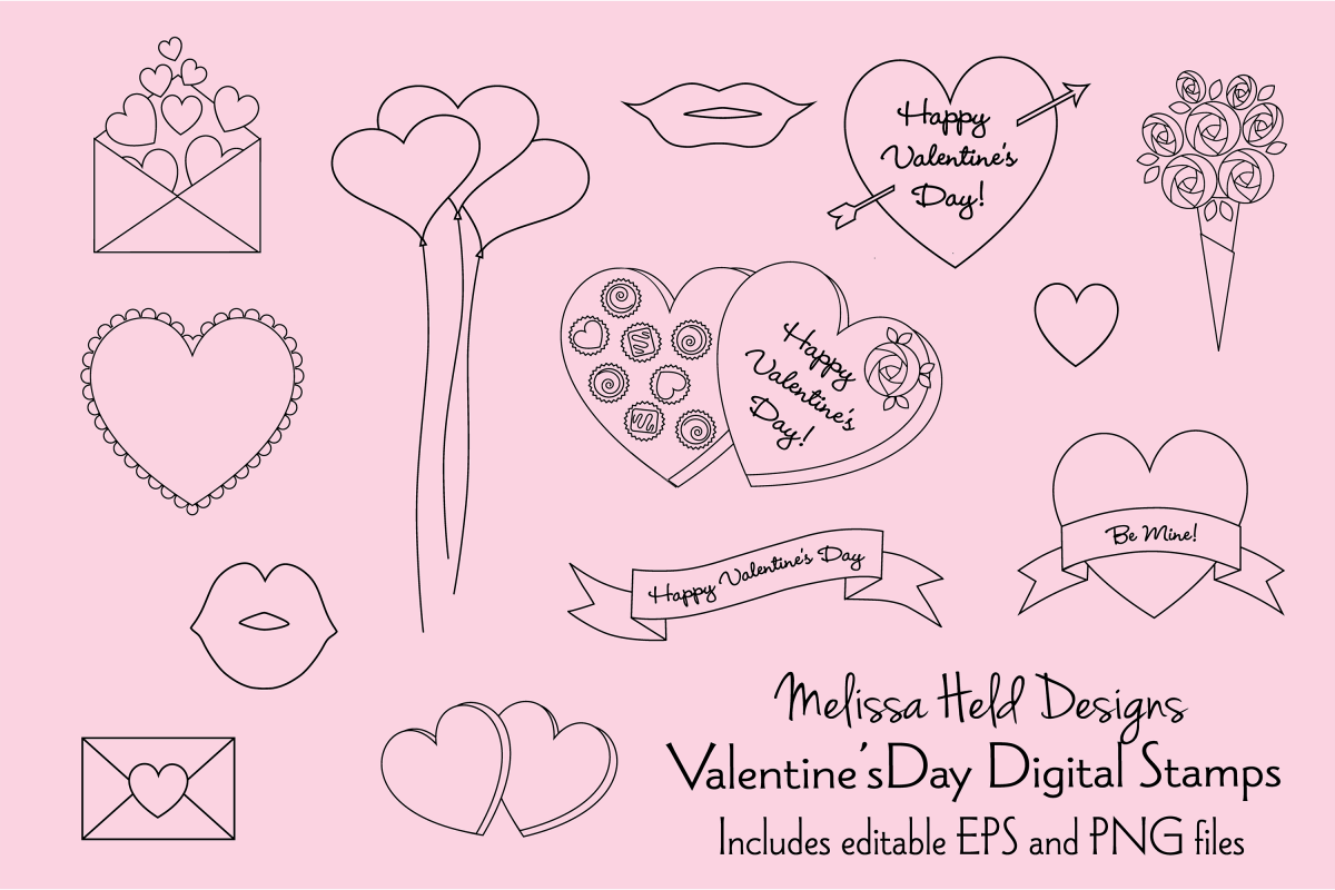 Valentines Day Digital Stamp Clipart example image 1
