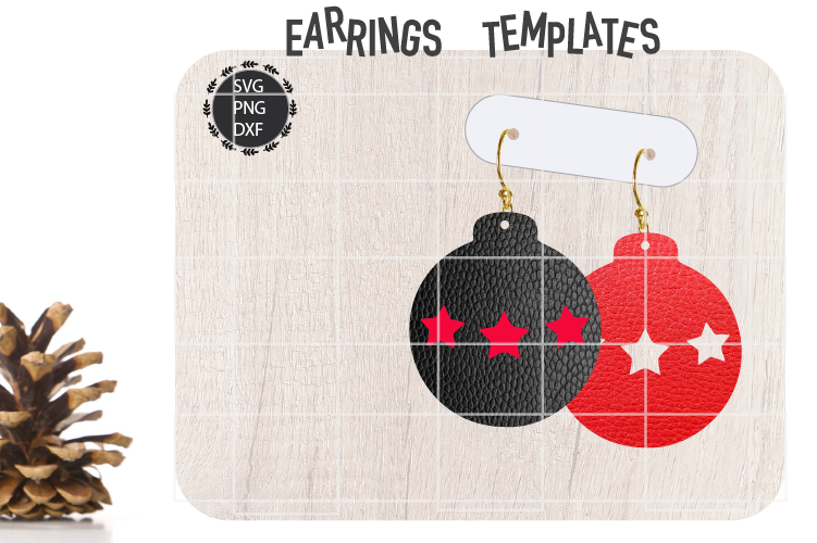 Christmas Bulb Stars Earrings Svg, Christmas Earrings Svg example image 1