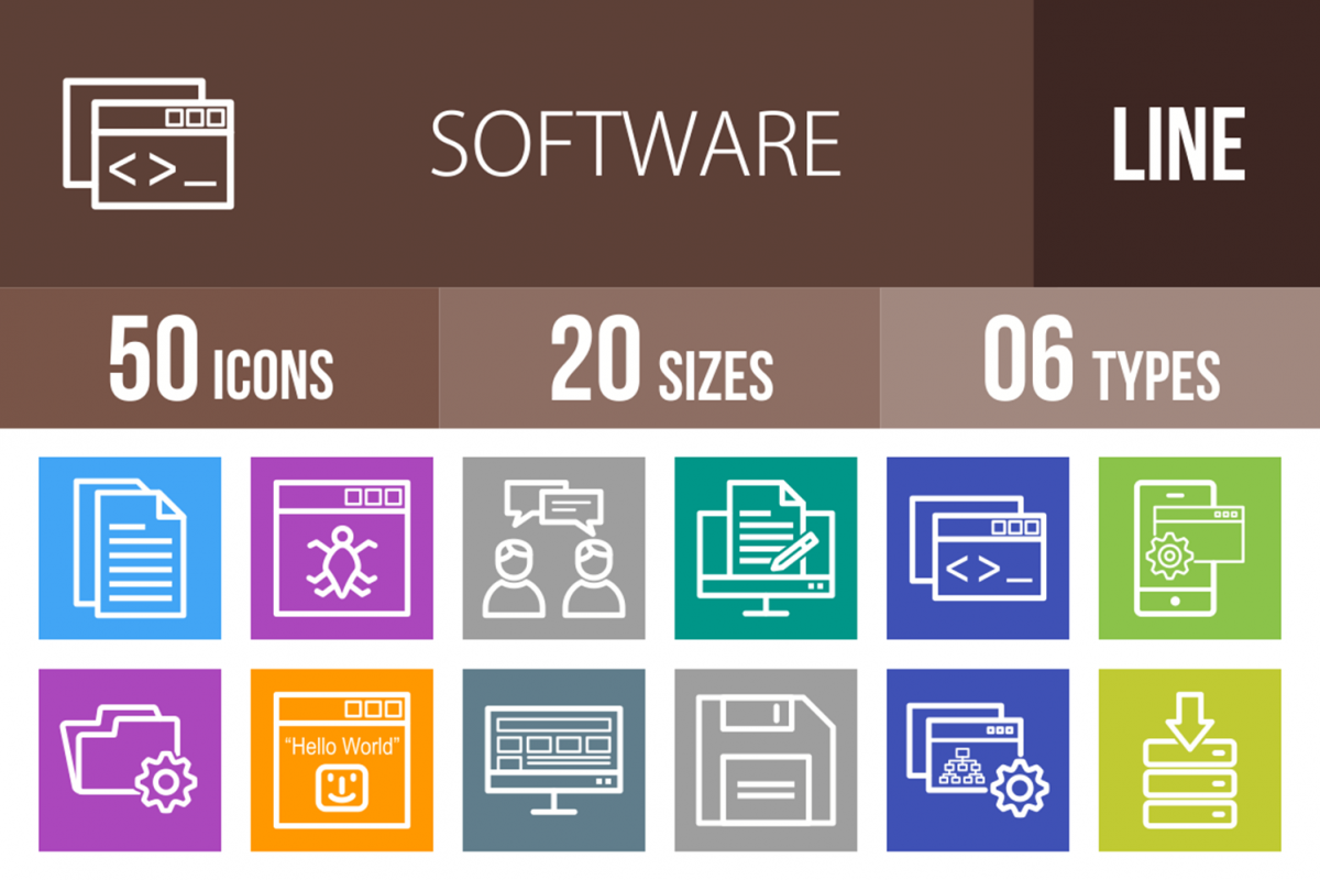 50 Software Development Line Multicolor B/G Icons example image 1