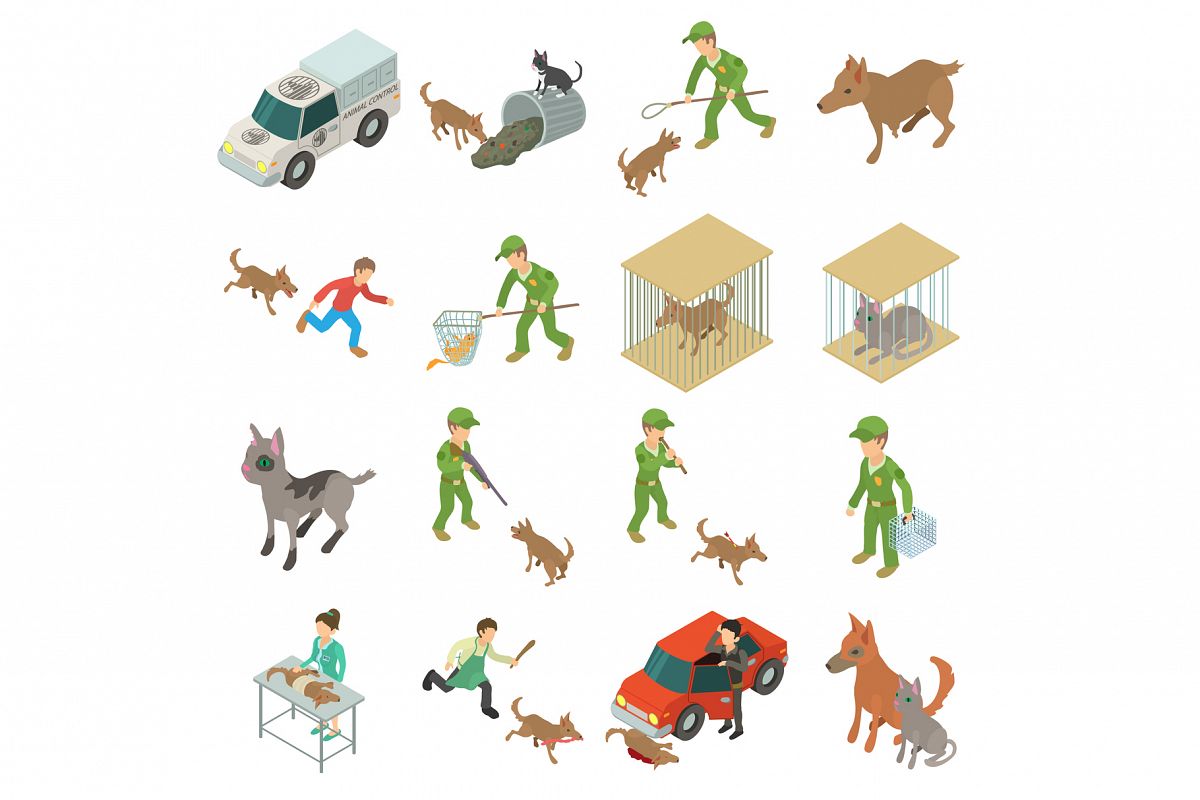 Stray animals icons set, isometric style example image 1