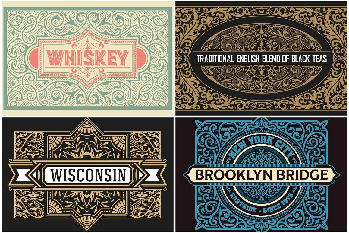 Pack of 4 vintage labels example image 1