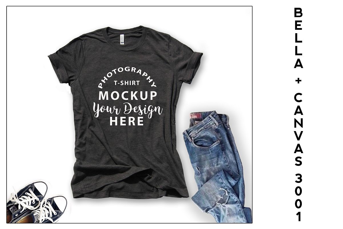 Bella Canvas 3001 T-shirt mock-up, color Dark Grey Heather example image 1