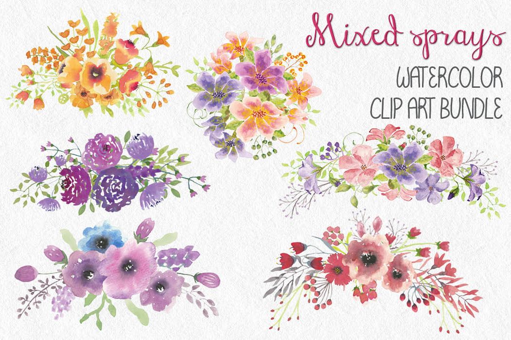 Set of mixed floral sprays: hand painted watercolors example image 1