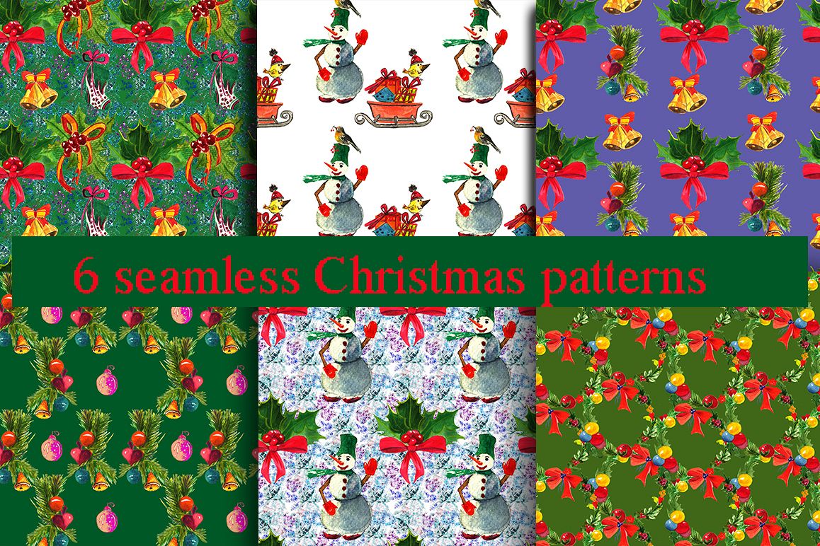 Watercolor Christmas patterns. example image 1
