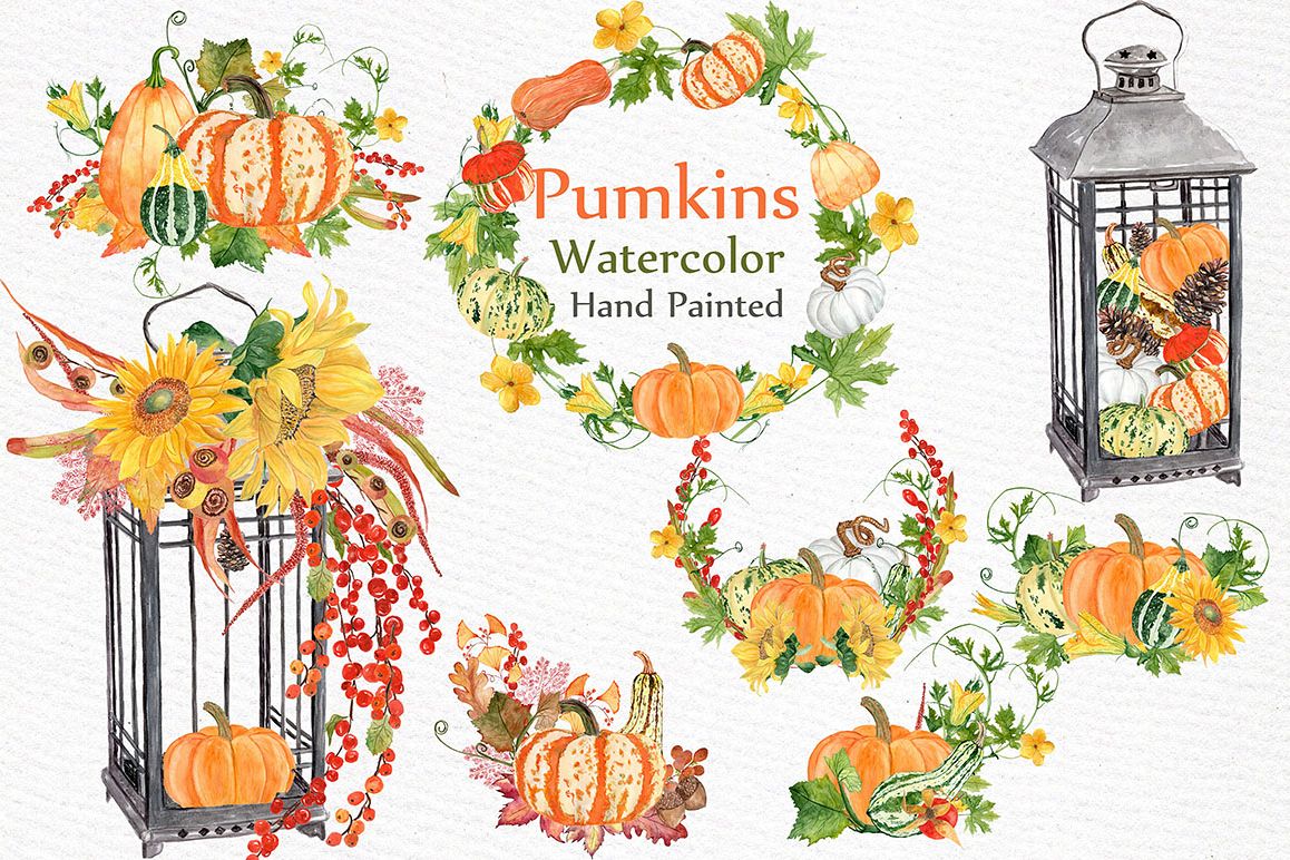 Watercolor pumpkin clipart example image 1